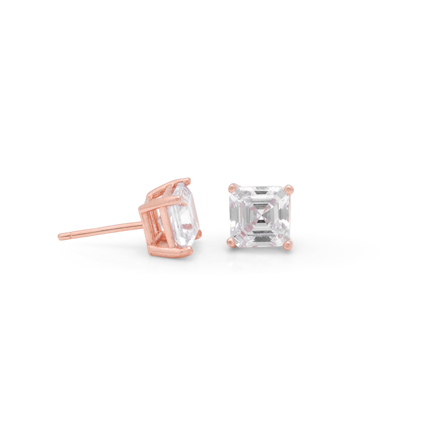 Asscher Cut Rose Gold Studs