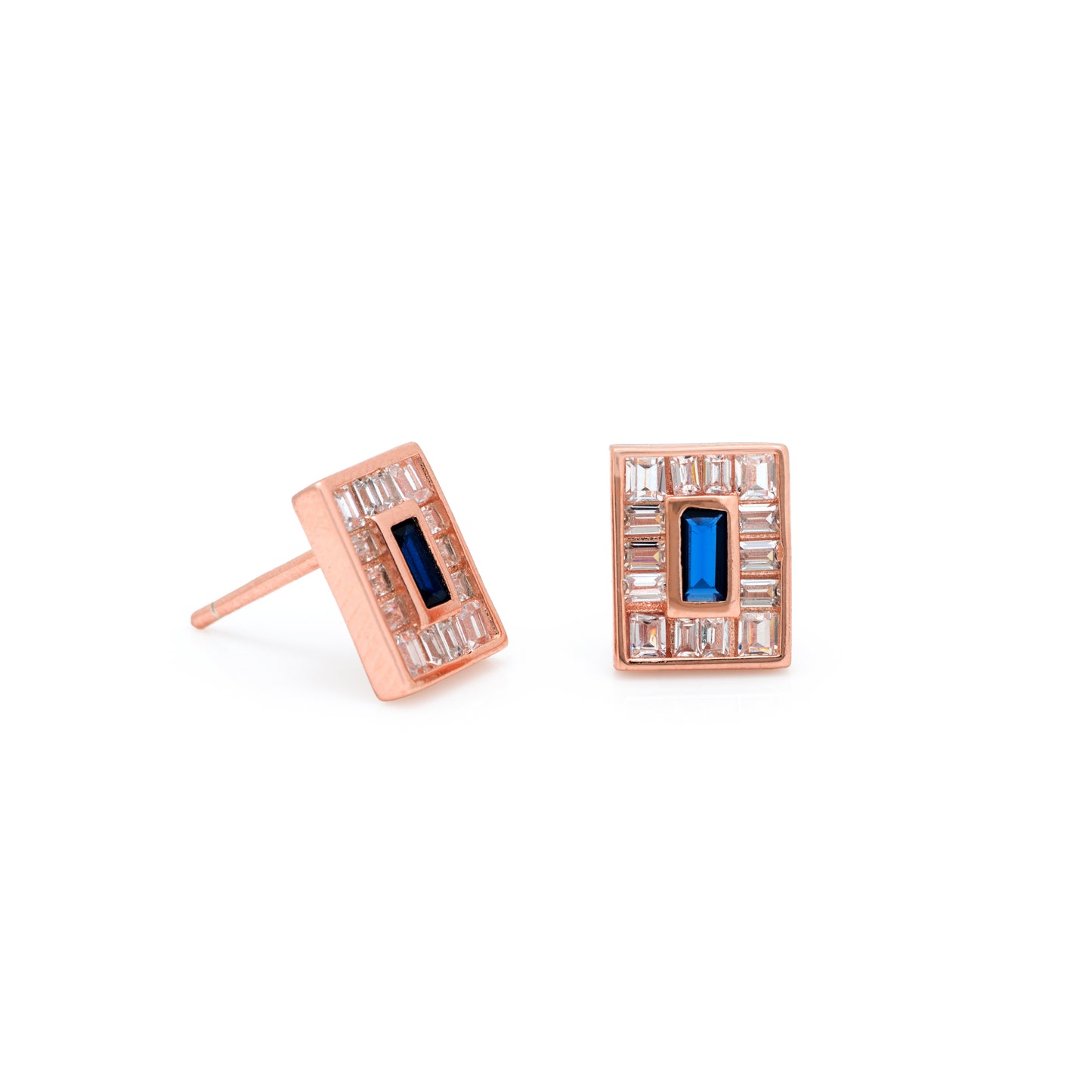 Blue Sapphire Emerald cut Studs