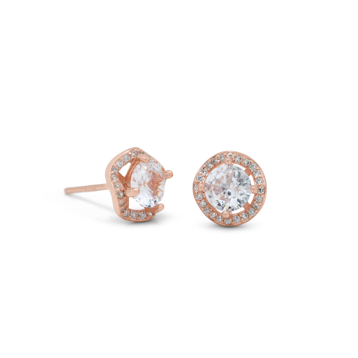 Solitaire Halo Rose Gold Earrings