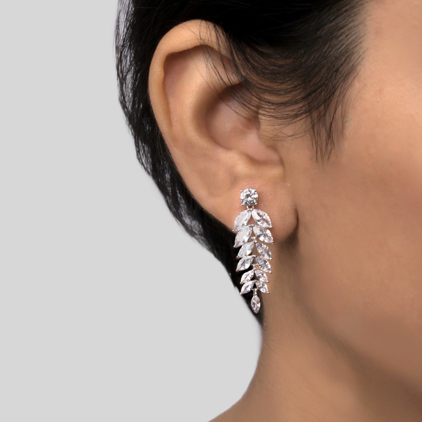 Crystal Cascade Silver Earings