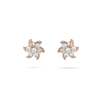 Diamond Flower Rose Gold Studs