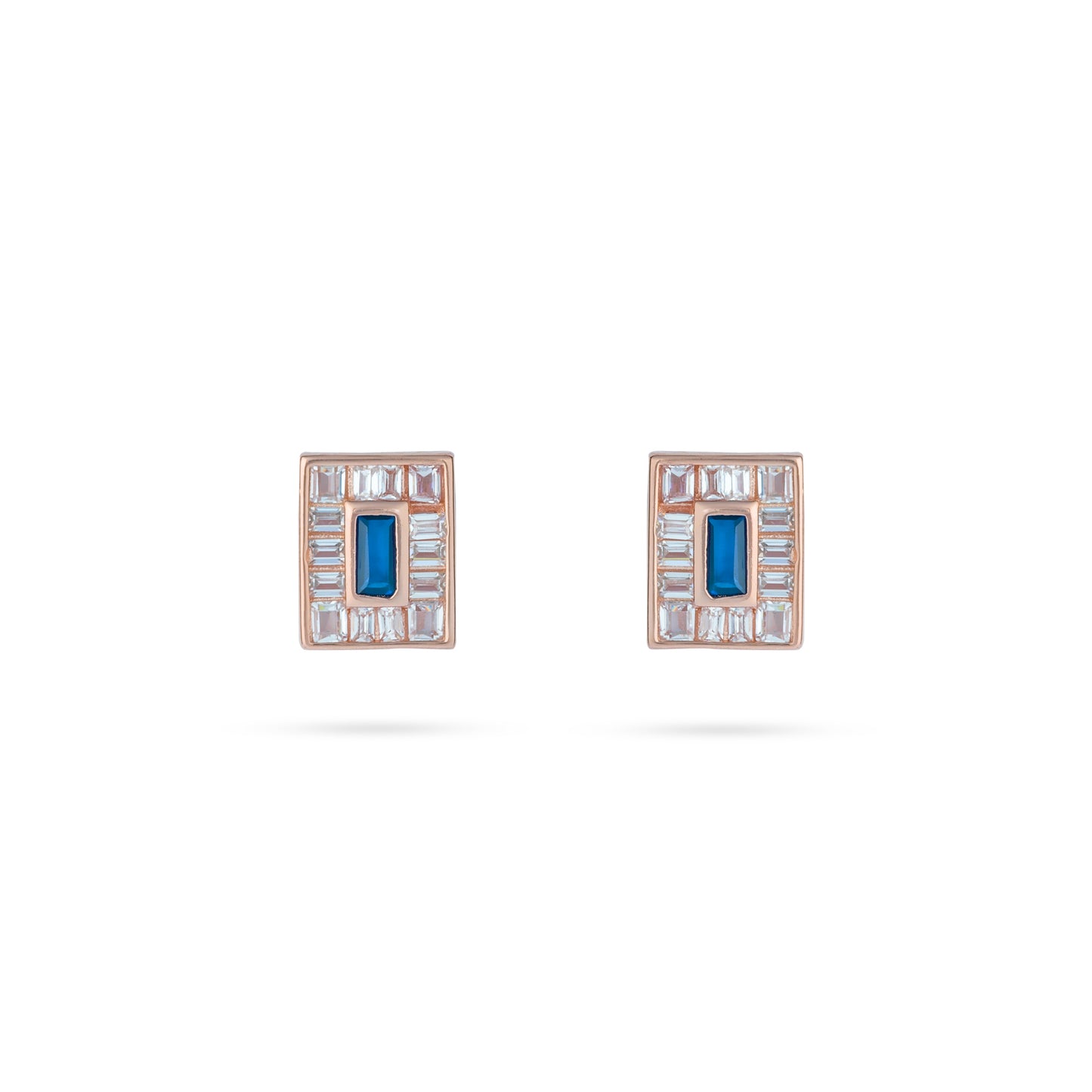 Blue Sapphire Emerald cut Studs