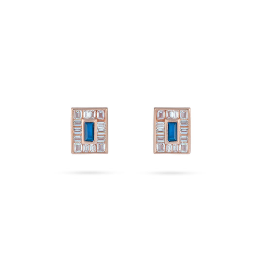 Blue Sapphire Emerald cut Studs